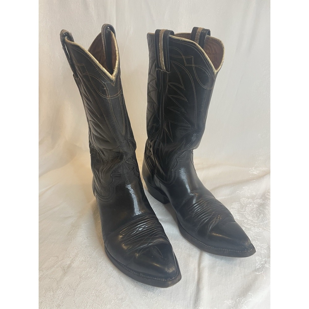 Vintage Nocona Black Leather Western Cowboy Boots Mens Size 7.5 Pointed Toe